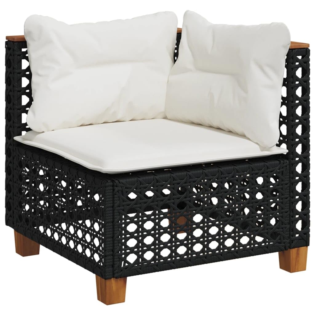 Gecheer Divano Angolare da Giardino Esterno Patio Terrazzo con Cuscini Nero in Polyrattan-PLC343