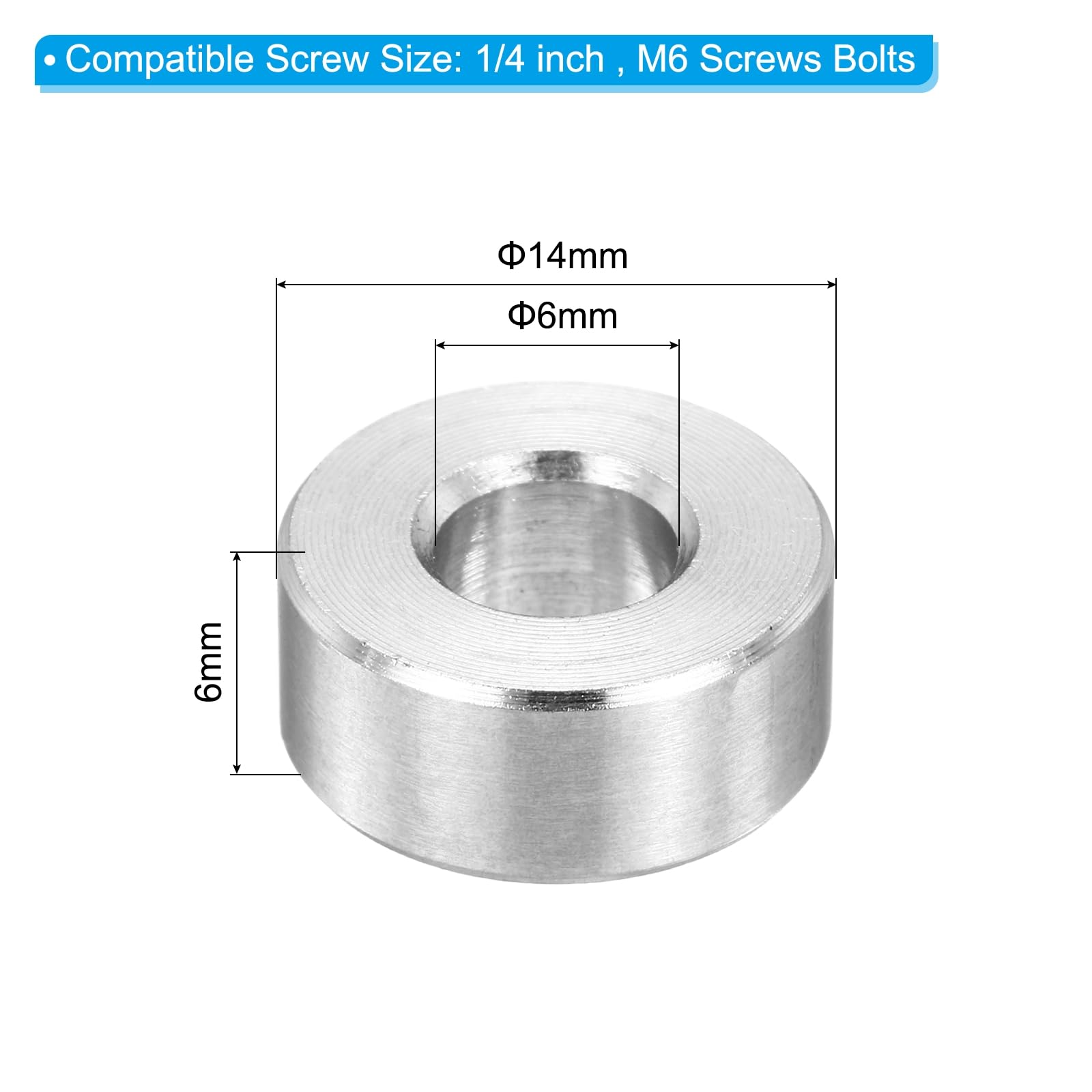 PATIKIL M6 Stainless Steel Spacers, 12Pcs Metal Spacer 6mm ID x 14mm OD x 6mm L Screw Standoff for 1/4" or M6 Screw - Image 2
