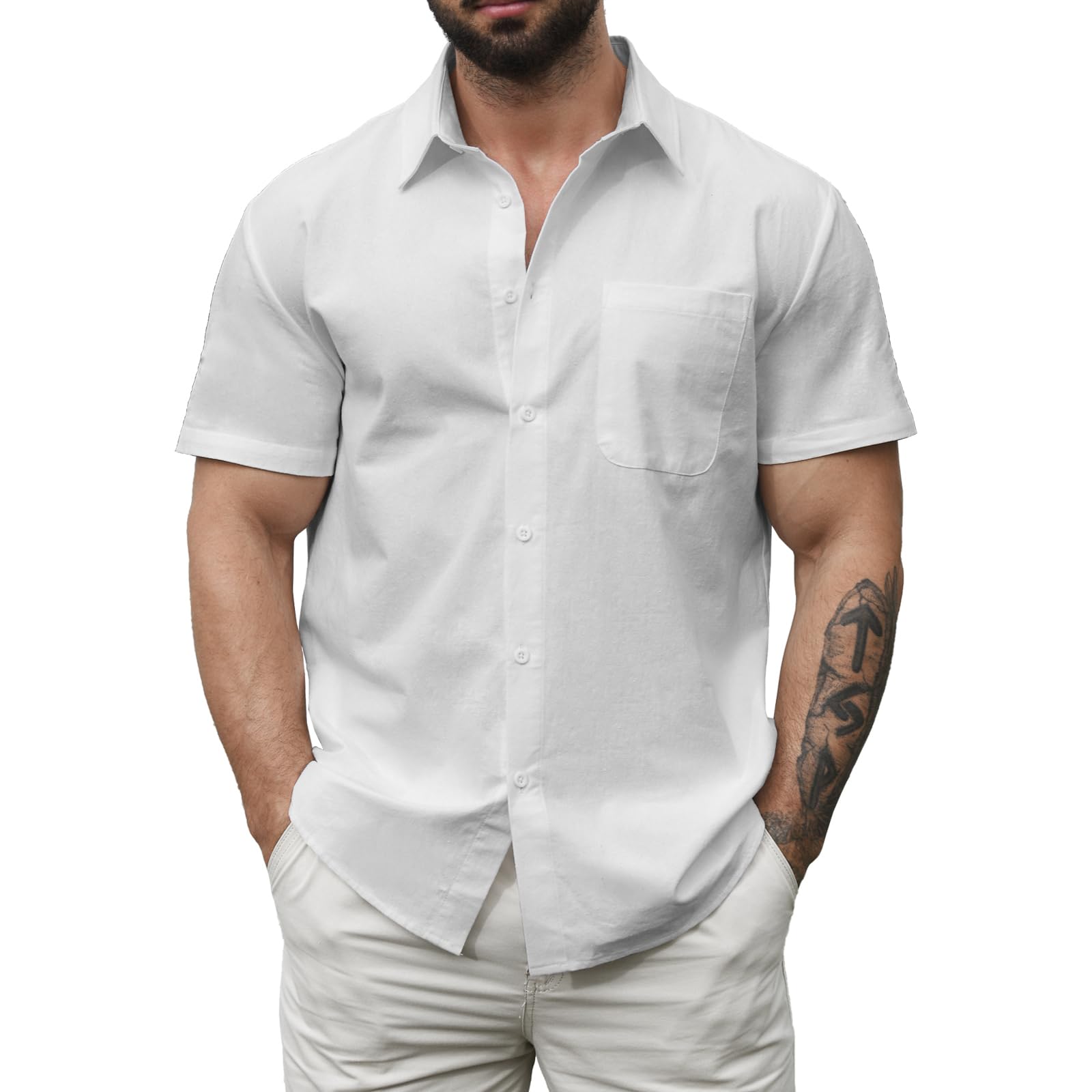 Photo 1 of 21Grams Men's Linen Shirts Button Down Shirt Summer Casual Shirt XX-Large White1