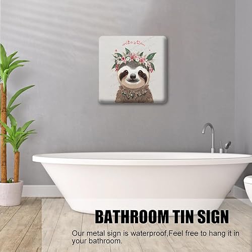 Miniatura 2 de Impresiones de corona floral de animales de 12 x 12 pulgadas, decoración de guardería, lindo perezoso con corona de flores, letrero de metal de