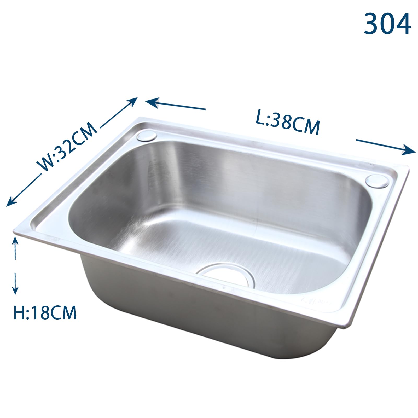 Lavello Cucina 1 Vasca ,Lavello in Acciaio Inox Rettangolare, Installazione a Sopratop o Filotop lavandino cucina da Incassoda Lavello Vasca Singola Con Kit di Scarico (304-38*32*18cm(1.2mm side))