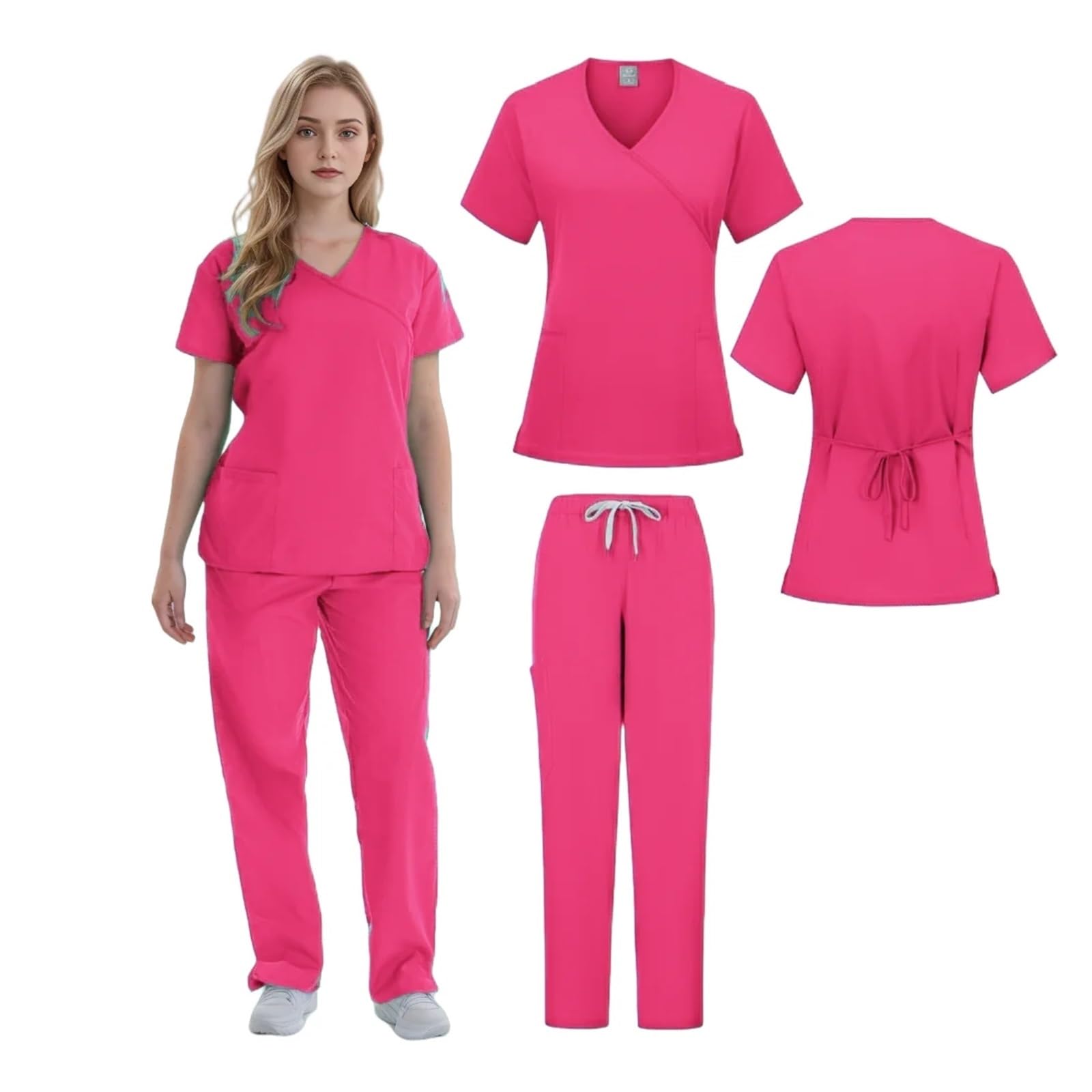OP-Bekleidungs-Uniformen-Sets, Krankenschwester-Spa-Uniform aus Spandex, Damen-Krankenschwester-Peelings, Arzt-Blusen-Sets, OP-Bekleidungs-Set, Krankenschwester-Set FüR Beauty Salon Klinik Krankenhaus