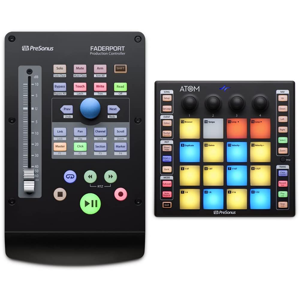 PreSonusFaderPort DAW Mix Production Controller & ATOM, production and performance Pad Controller with Studio One Artist, Ableton Live Lite and Studio Magic recording software bundle
