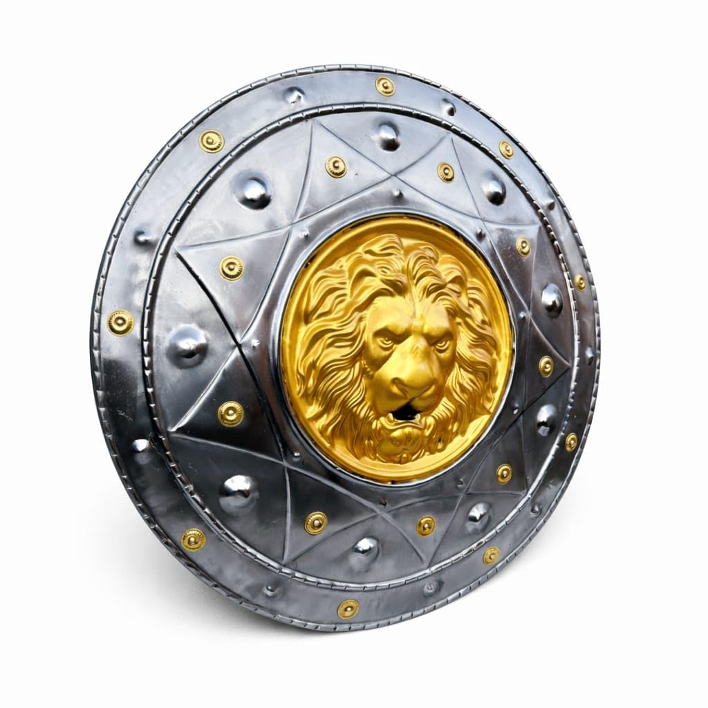 Gritowena Lion Face Medieval Round Shield | Wall Decor, Spartan Costume, Historical Reenactments & Movie Props. (Pack of 1)