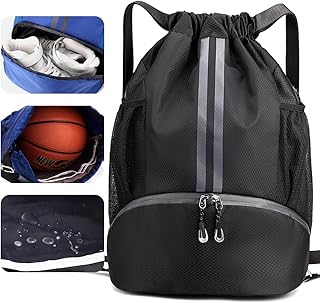 Veki Sport Rucksack mit Kordelzug, Turnbeutel Wasserdicht für Damen und Herren, Sportbeutel mit Bodenfach für Basketball, ...