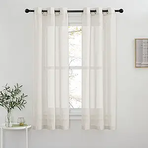 NICETOWN Natural Linen Sheer Curtains Faux Flax for Bedroom, Grommet Linen Blend Semi Sheer Privacy Window Treatments Light Filtering for Kids Room, 42" W x 63" L, Set of 2