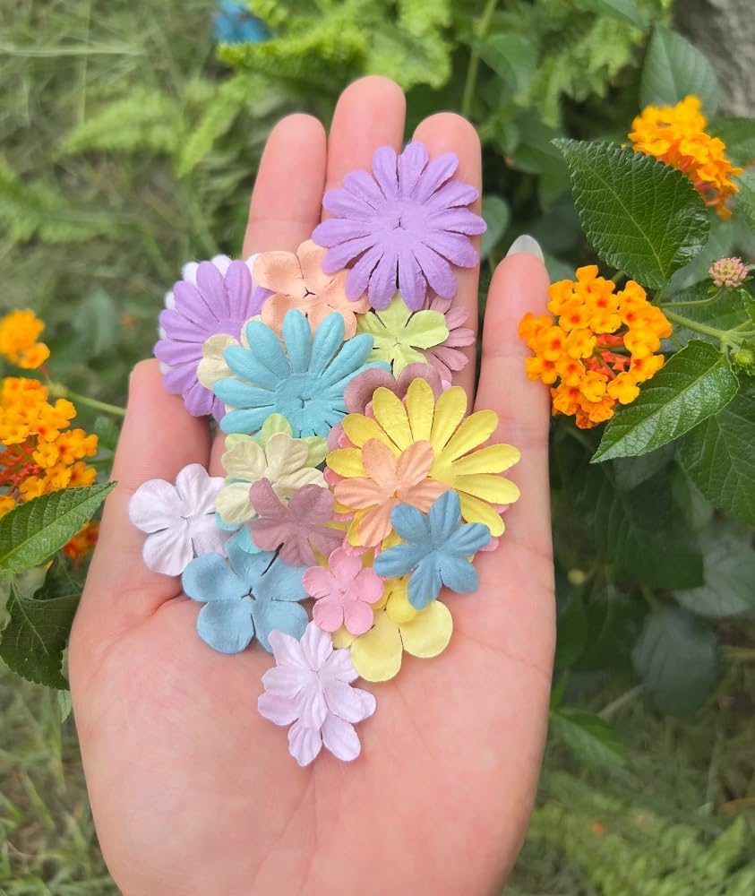 100 Pcs Handmade Mixed Mulberry Paper Flowers 18 mm - 1.5 Inch Scrapbooking Wedding DIY Craft Supplies Card (Pastels Tone) - Image 2