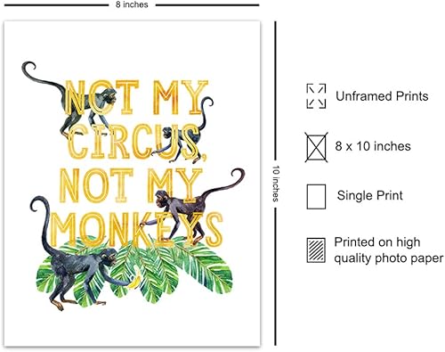 Miniatura 2 de Not My Circus Not My Monkeys Sign - Sayings for Wall Decor - Funny Sayings - Palm Wall Decor - Monkey Decor - Yellow, Green Circus Decorations -