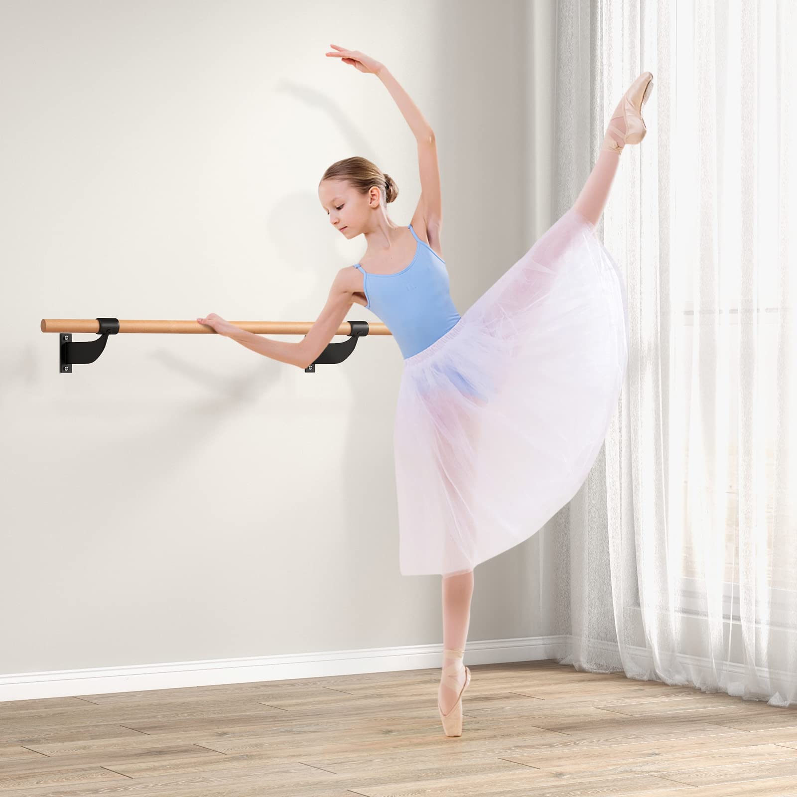 COSTWAY Sbarra Danza Classica da Parete, Barra per Balletto Singola, Idelae per Yoga, Stretching, Allenamento e Pose di Balletto, 120 x 15,5 x 31 cm