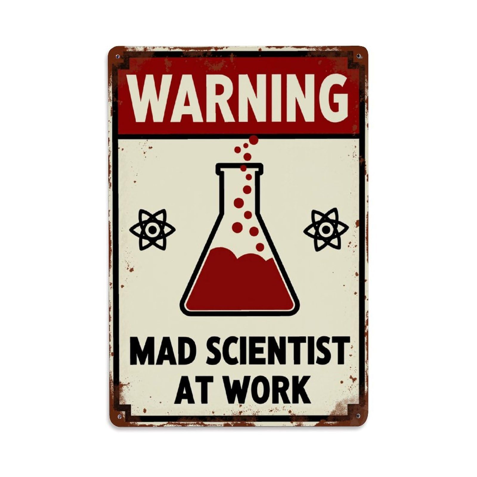 Enderetf Vintage Warning Sign With Flask And Atoms Tin Sign Metal Poster, Home Bar Garage Man Cave Cafe Indoor & Outdoor Wall Decoration 8X12inches