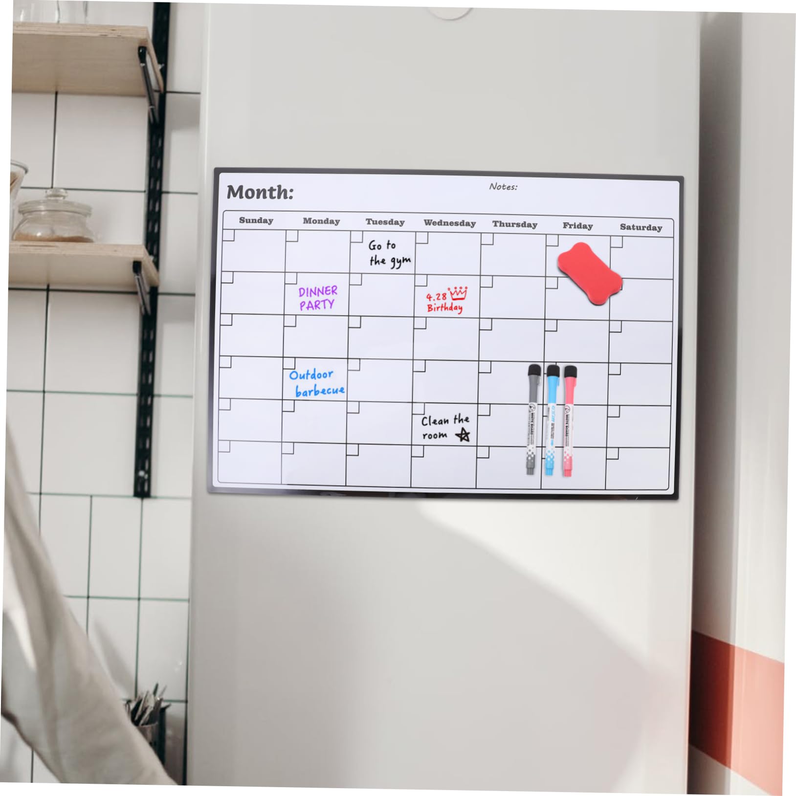 Calendario Magnético A3 Blanco para Nevera, Planificador Mensual