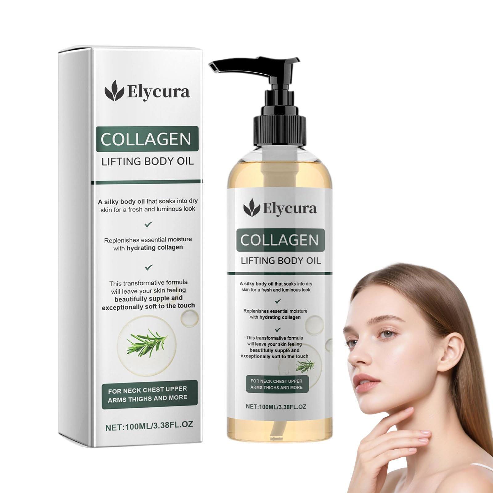 Elycura Collagen Oil, Elycura Olio Corpo, Olio per il Corpo Lifting al Collagene, Rassodamento Cutaneo per Cicatrici, Rughe e Smagliature, Ingredienti Naturali, Per Tutti i Tipi di Pelle 100ml (1 Pcs)