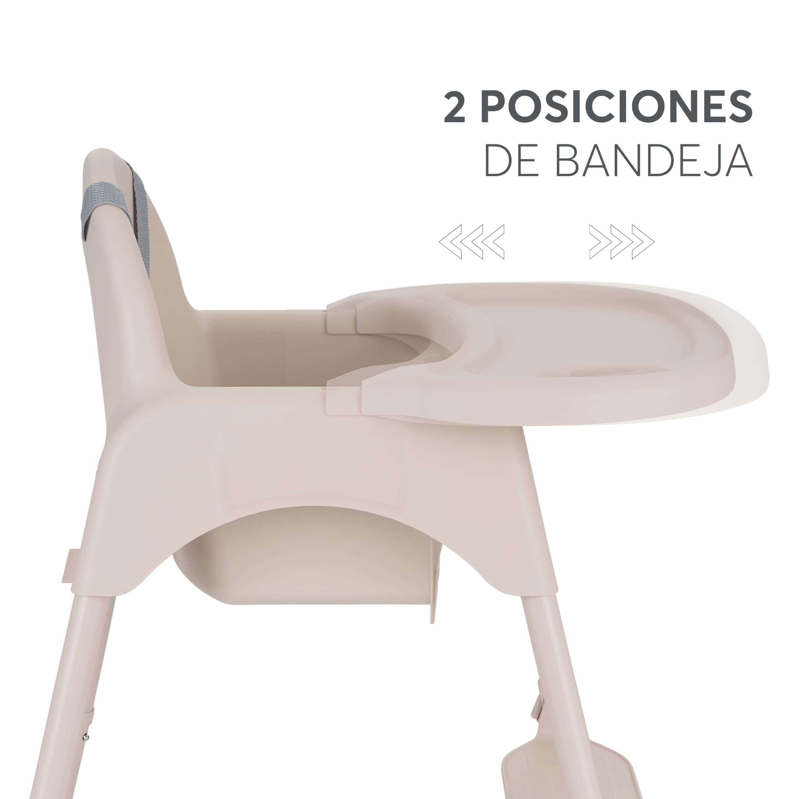 KikkaBoo Tronas de Bebé OATY 2 en 1, Silla Convertible hasta 15 kg y 3 Años, Doble Bandeja con Portavasos, Arnés 5 Puntos, Patas Antideslizantes, Reposapiés Ajustable, Beige