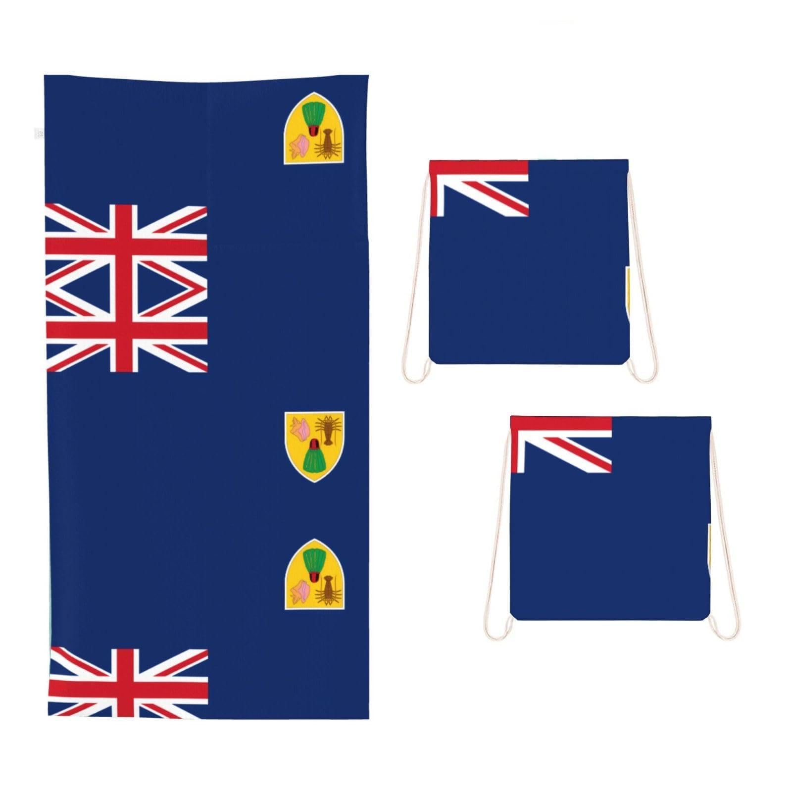 CNTDBU Flag of the Turks and Caicos Islands 2 in 1 Packable Towel Bag-Large Beach Towel with Stuff Sack, Super Absorbent Microfiber Travel Towel for Pool