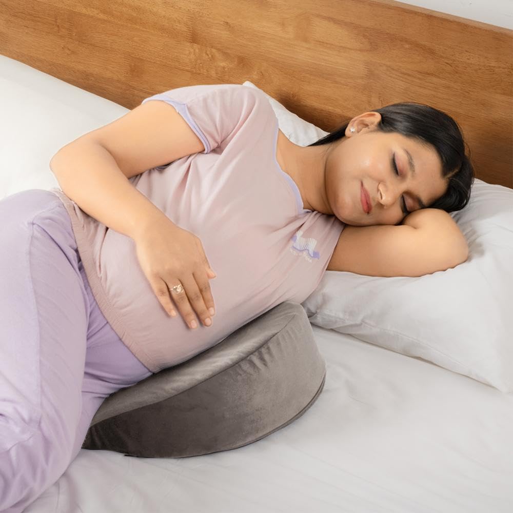 Wakefit Pregnancy Pillow | 2 Year Warranty | Velvet Wedge-Shape Maternity Pillow for Pregnant Mothers, Pillow for Pregnant Women | Charcoal Grey 1