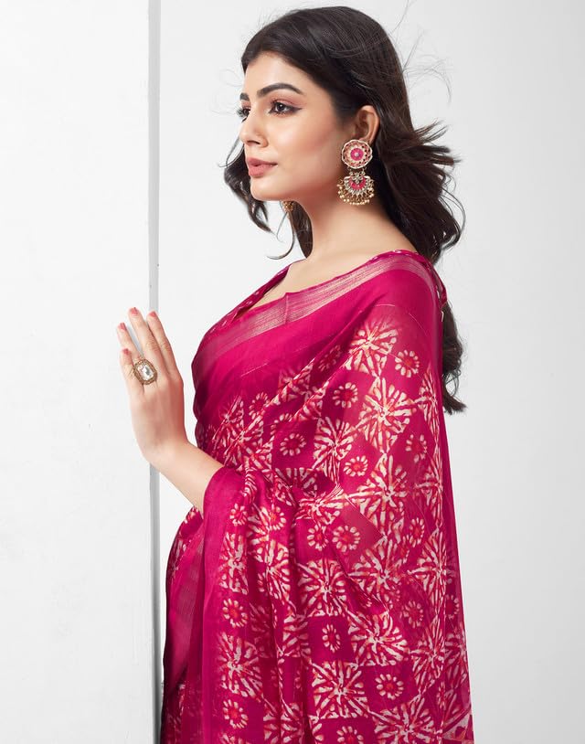 Image of SIRIL Women's Cotton Blend Saree | Printed Saree With Unstitched Blouse Piece