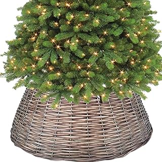Almineez Festive Wicker Willow Christmas Tree Skirt Stand Base Festive Xmas Base Basket Decor Perfect for Indoor Home & Office Floor Use Real or Artificial Xmas Tree Decoration Collar 60cm (Brown)
