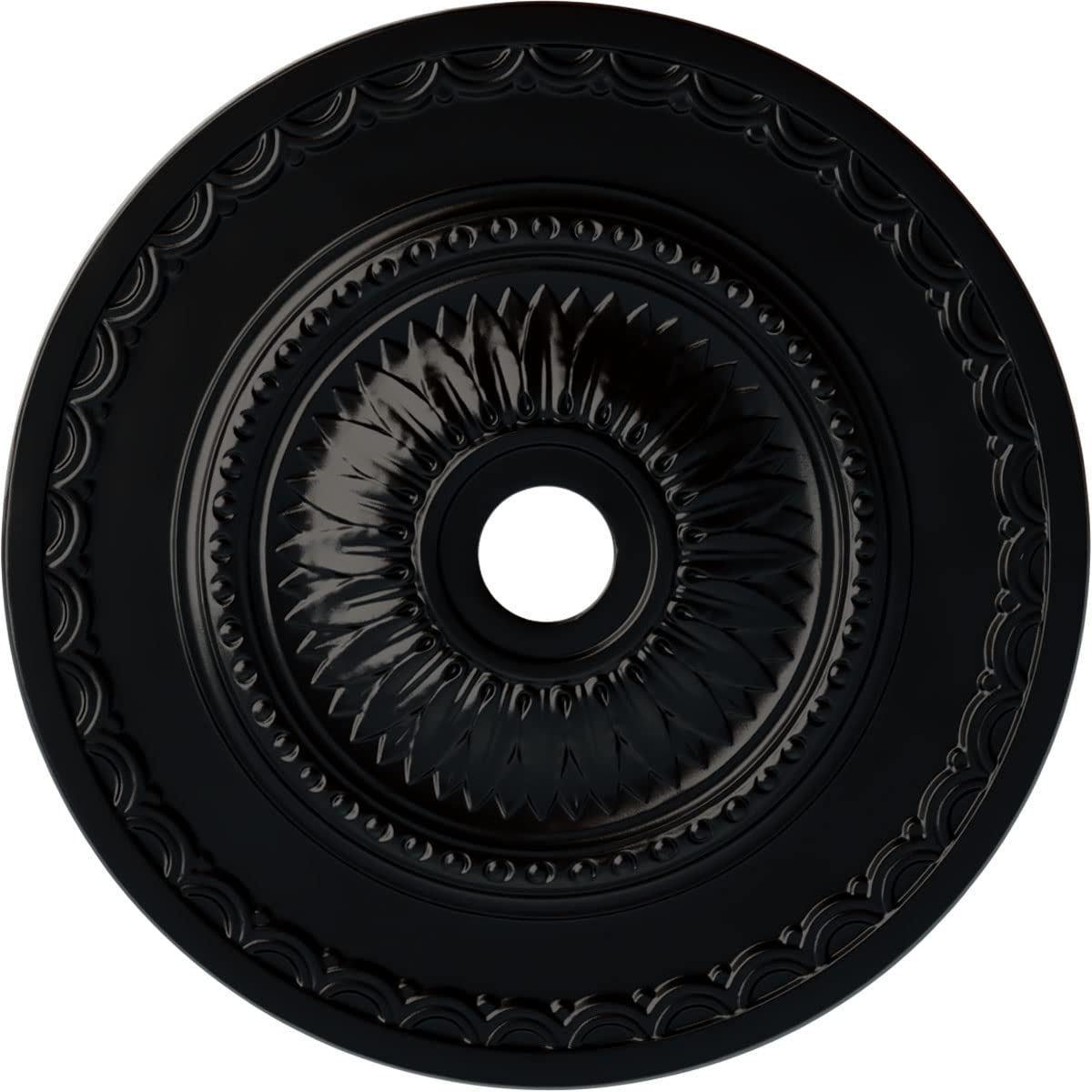 29 1/2"OD x 3 5/8"ID x 1 5/8"P Sunflower Ceiling Medallion (Fits Canopies up to 5 5/8"), Hand-Painted Jet Black