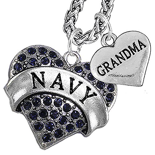 Navy Grandma Blue Crystal Necklace Heart Necklace, Hypoallergenic, Will NOT Irritate Anyone with Sensitive Skin. Safe- Nickel, Lead and Cadmium Free