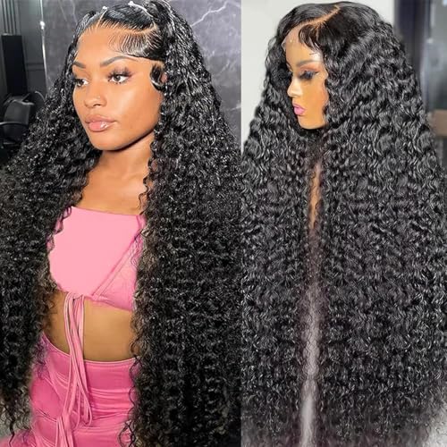 Image of Nsvnsv 13x6 Deep Wave Lace Front Wigs Human Hair Wigs for Women 180% Density HD Transparent Deep Curly Lace Frontal Wigs Human Hair Pre Plucked with Baby Hair Natural Color 28 Inch
