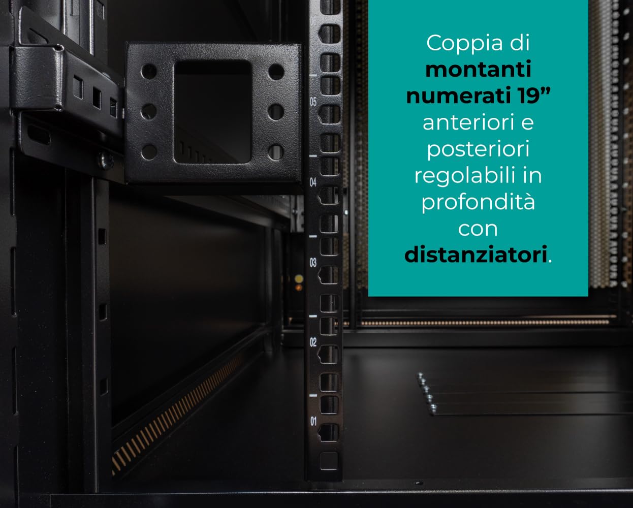Armadio Rack 42U 800x1000x2000mm con 4 Ventole, 4 Ruote, 4 Montanti, Laterali Removibili, Nero per Server e Data Center (AR-42810FB) (42 unità / 1000 profondità / 800 larghezza)