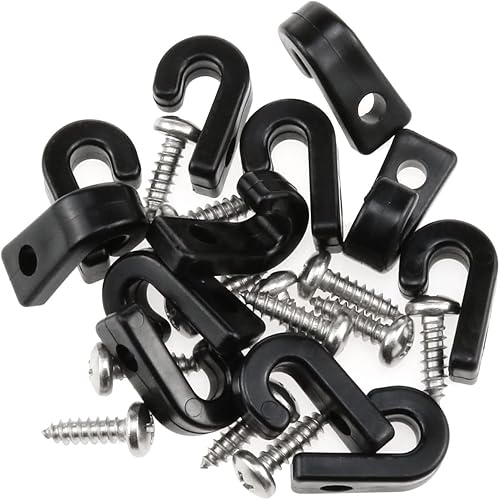 Miniatura 5 de AYLIFU Gancho en forma de J para kayak, de nailon negro, 12 piezas, para kayak, canoa, remo, accesorios (con tornillos)