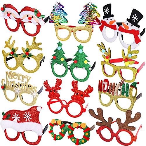 Max Fun 12Pcs Christmas Glasses Glitter Holiday Party Glasses Frames Christmas Decoration Accessories Costume Eyeglasses for Christmas Parties Holiday Favors (One Size Fits All) - Image 3