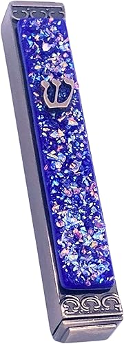 Miniatura 46 de Tamara Baskin Art Glass Mezuzah de cristal brillante – 3.5 pulgadas – Fácil montaje – Caja de metal resistente a la intemperie – Caja de regalo