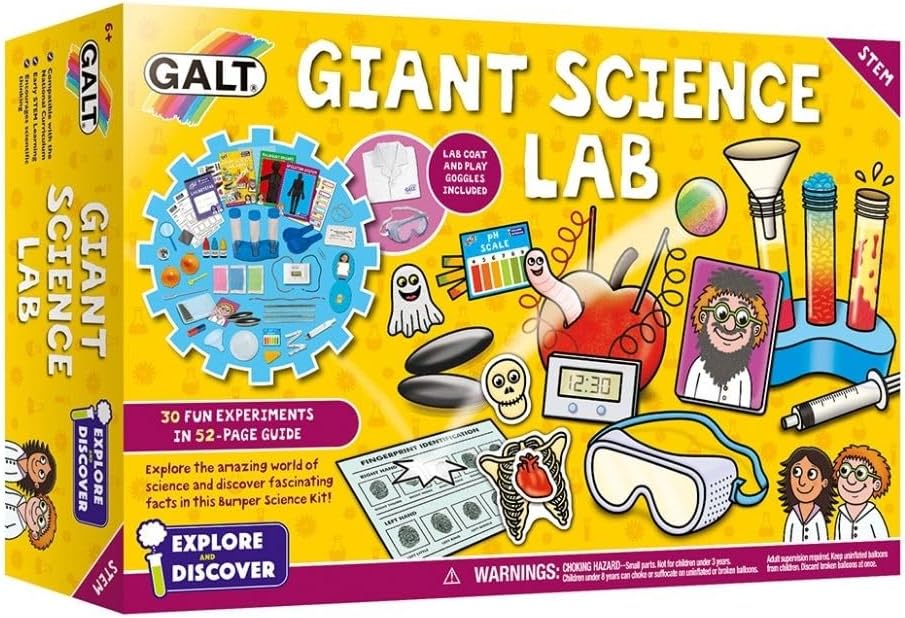 Galt Giant Science Lab – Explore and Discover XL Science Kit for Kids, Childrens Craft Set, Guide Book and Lab Coat – 30 Fun STEM Science Experiments – Chemistry, Biology and Physics – For Ages 6 Plus Galt Giant Science Lab – Explore and Discover XL Science Kit for Kids, Childrens Craft Set, Guide Book and Lab Coat – 30 Fun STEM Science Experiments – Chemistry, Biology and Physics – For Ages 6 Plus