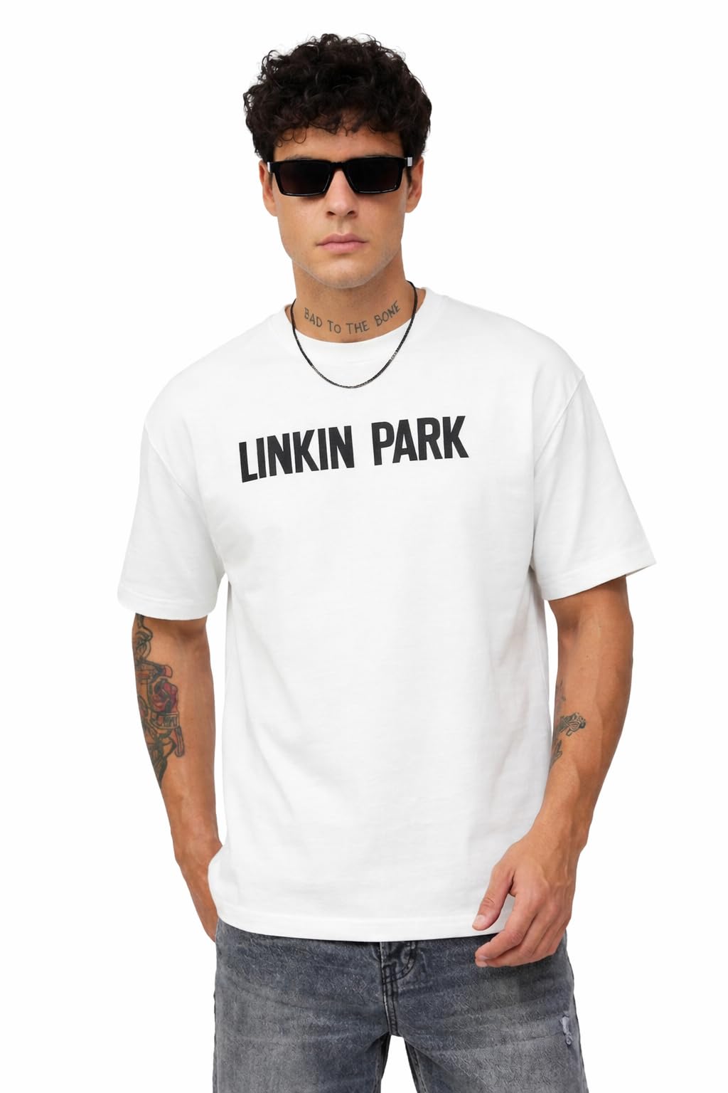The Souled Store Linkin Park T-Shirt für Herren und Jungen, kurzärmelig, Rundhalsausschnitt, Grafikdruck, lässig, leicht, schulterfrei, modisch, Streetwear