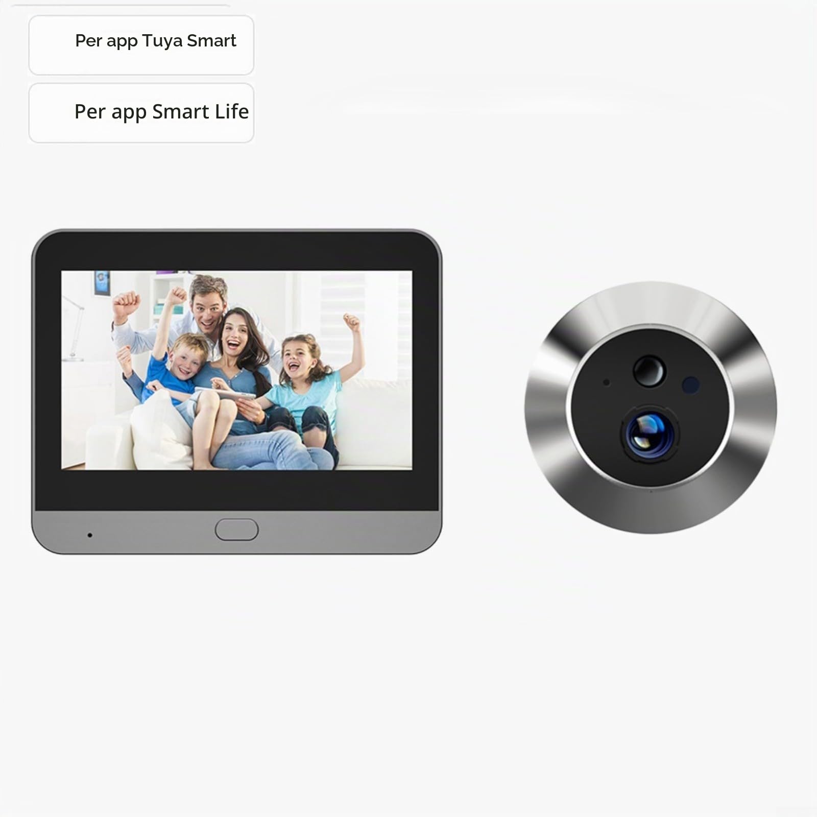Videocitofono WiFi intelligente con schermo da 4,3 pollici, rilevatore di movimento 1080p, spioncino digitale, visione notturna, per fori per porte da 14-30 mm (bianco)