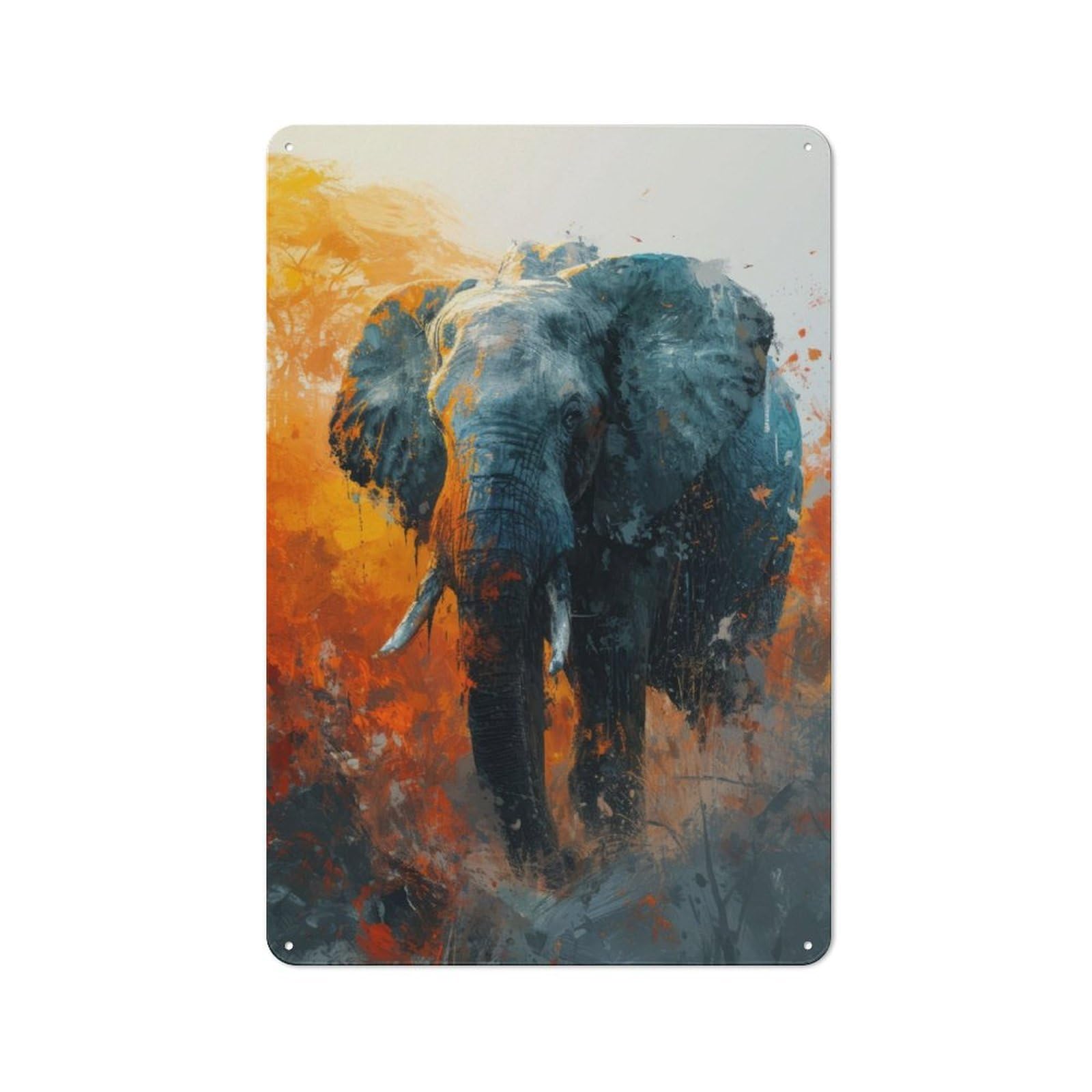 Junmoney Majestic Elephant Gaze Tin Wall Plaque 30X20cm With For Bar Or Restaurant, Suited To Restaurant Interior Fans