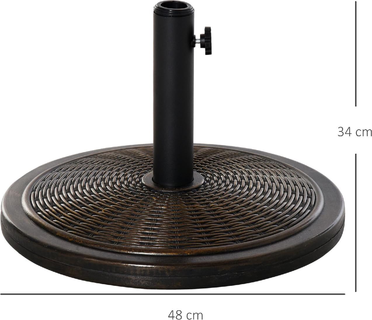 Base per Ombrellone in Cemento e Plastica da 14kg con Effetto Rattan Ø 48x34cm Colore Bronzo
