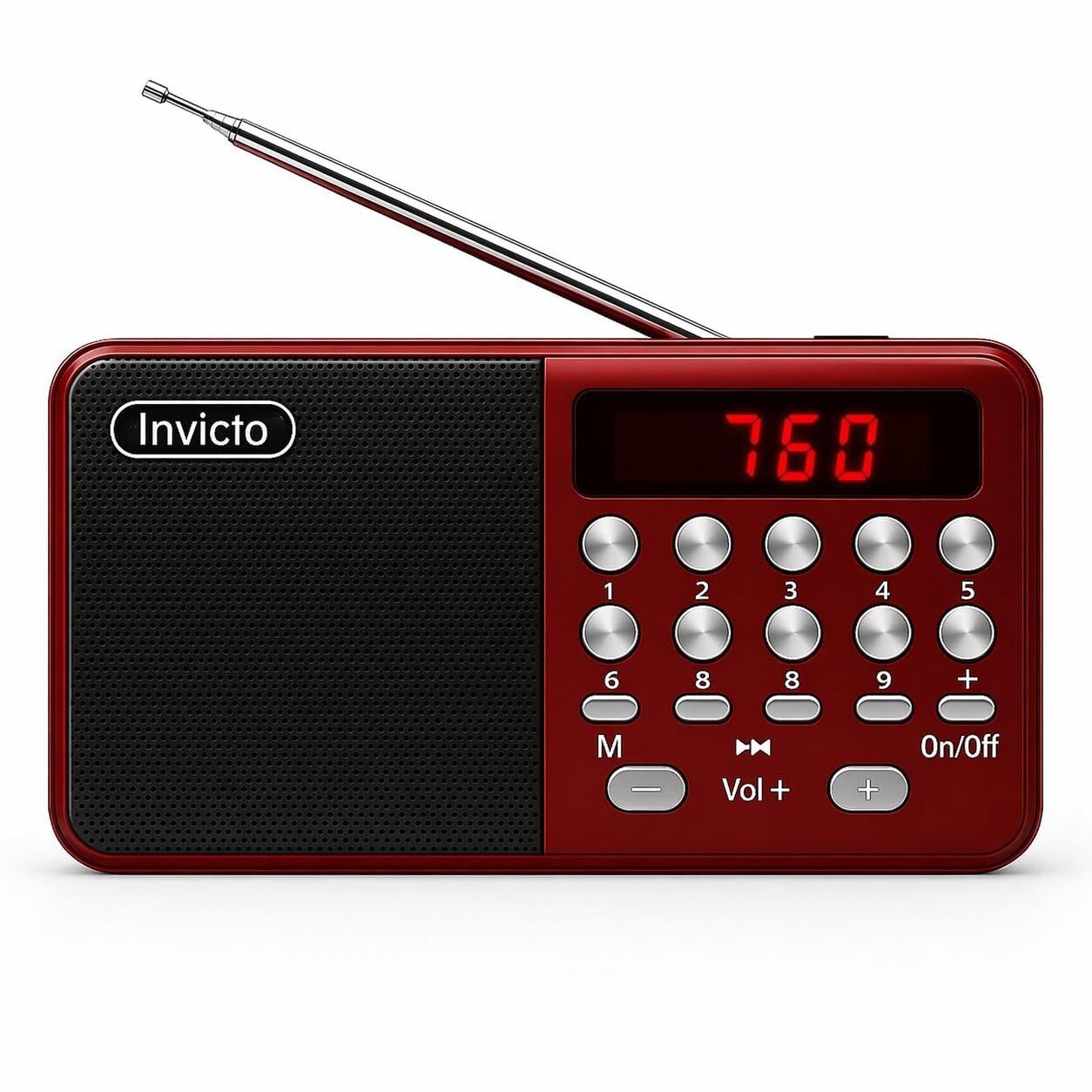 Invicto Pocket Blast FM Radio with Bluetooth Speaker with Powerful Sound,FM Recording, Antenna, 5w-12 Hours (USB Charging) and Number Pad (AUX, SD Card, USB Input) (FM Radio Speaker) Type-C
