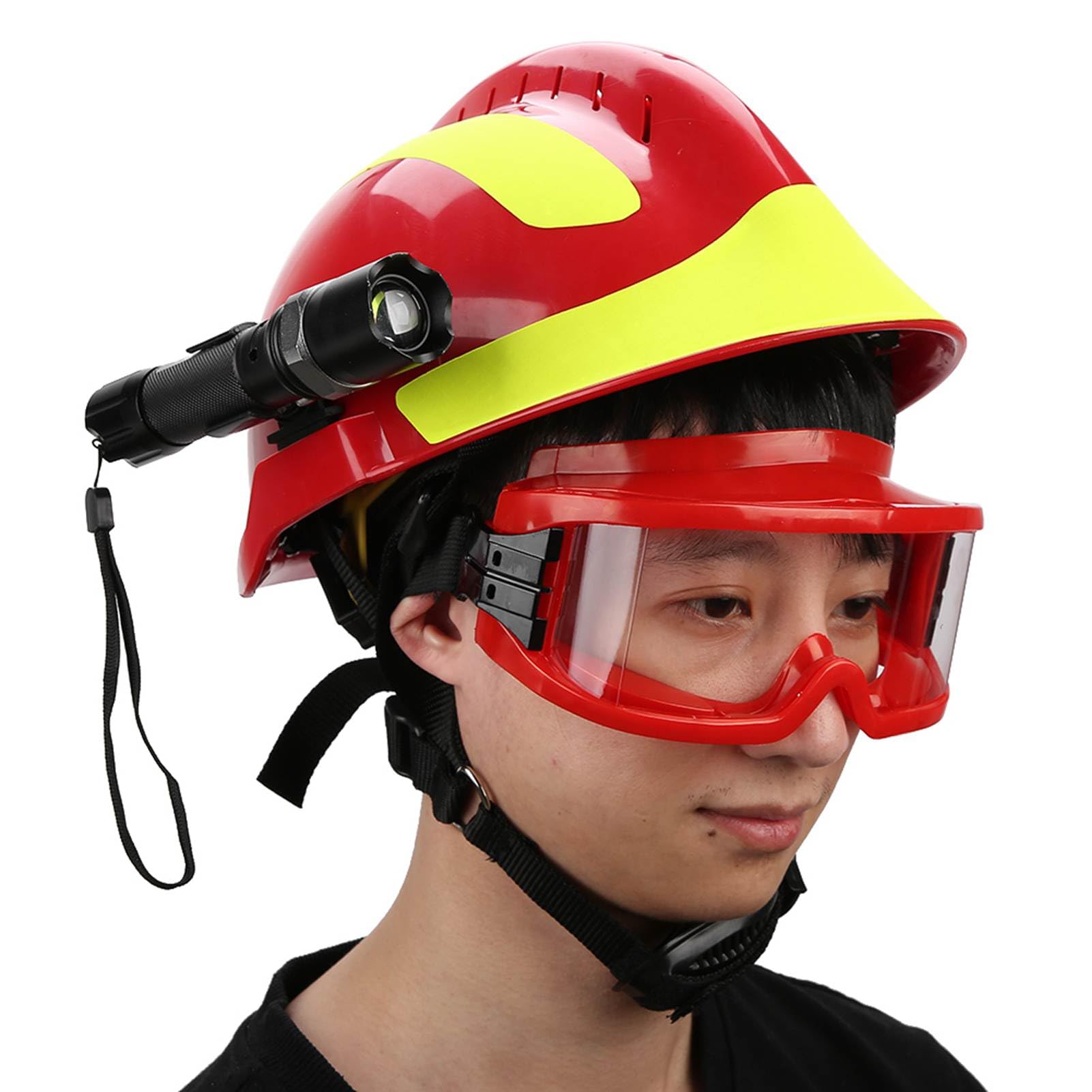 Ejoyous Casco de Rescate Bombero, Casco Antiimpacto Resistente Al Calor y Radiación, con Lámpara Frontal Gafas Capucha para Incendio Terremoto
