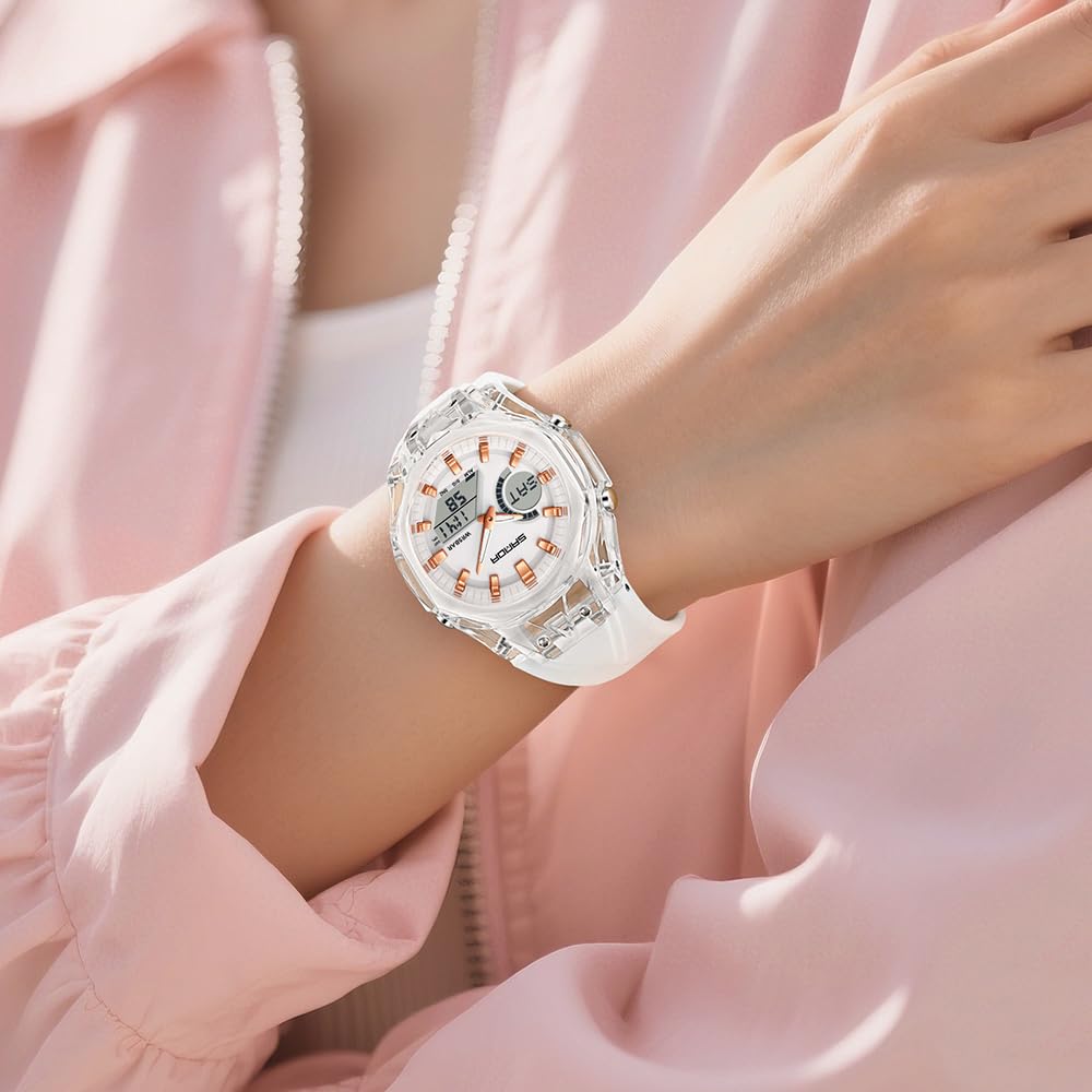 FANMIS Montre de Sport Unisexe à Double Affichage – Étanche jusqu'à 5 ATM – Montre Tactique analogique numérique avec Jour, Alarme, chronomètre et Bracelet en TPU – Montre-Bracelet à Quartz Tendance