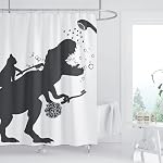 Dinosaur Shower Curtain, Funny Shower Curtain Set Shower Curtains for Bathroom, Black White Cartoon Animal Shadow Bathroom Accessories Art Home Decor 72"X72"