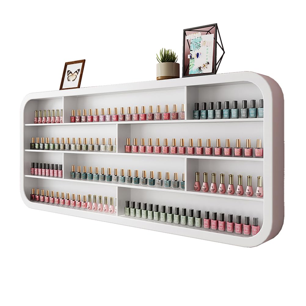 Mensola Porta Smalti in Legno, Porta Smalti da Parete, Organizer per Centri Estetici (Bianco),1.2m