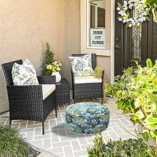 Magpie Fabrics Indoor/Outdoor Inflatable Stool Ottoman Pouf, Water Repellent Round Footrest Footstool With Foot Pump D20 Xh9, Portable For Patio Garden Travel Camping Or Home, Floral Blue Green #TOP6