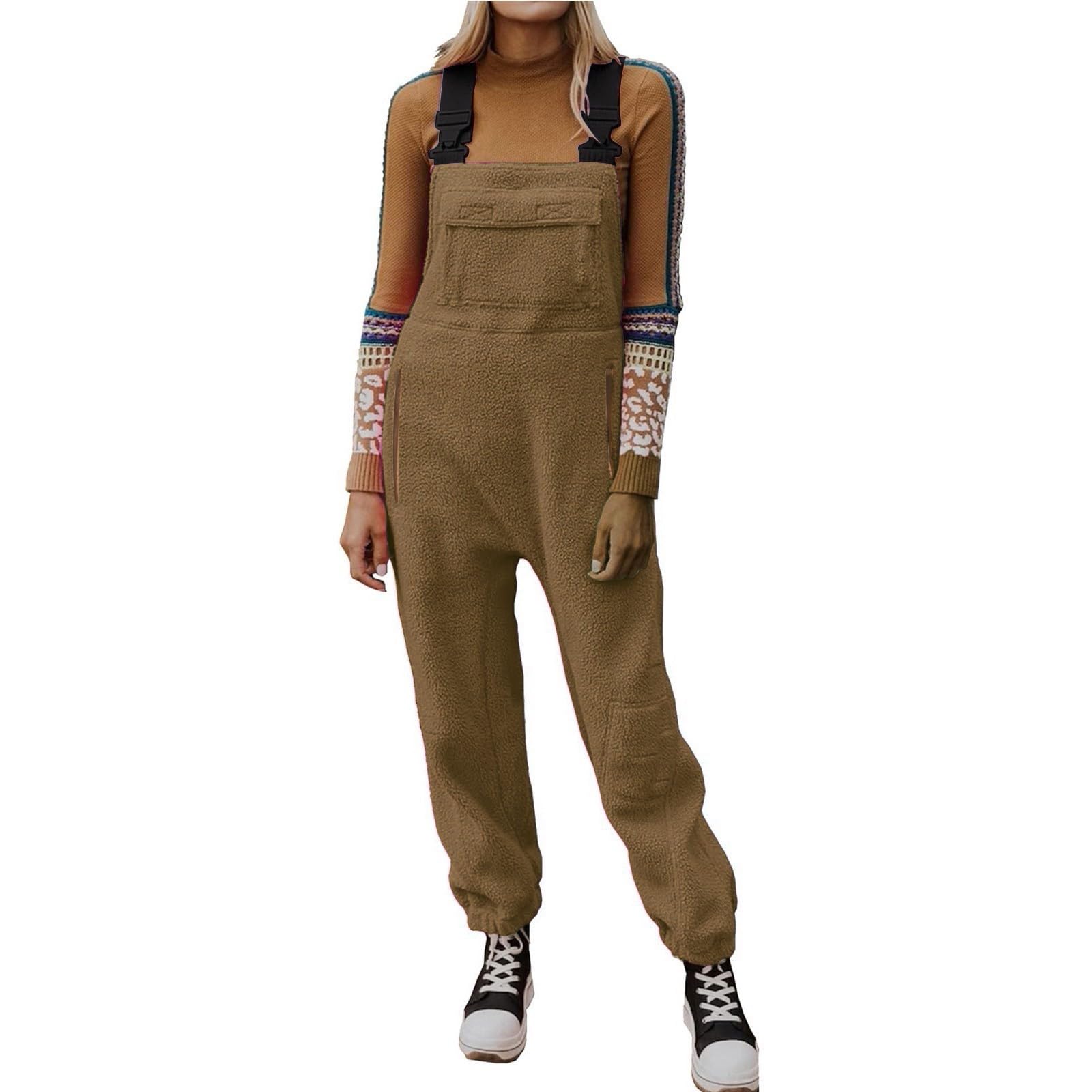 Tuta da donna casual – Salopette con tasche, pantaloni da lavoro in pile, calda tuta invernale senza maniche, tutina dritta, tutina casual