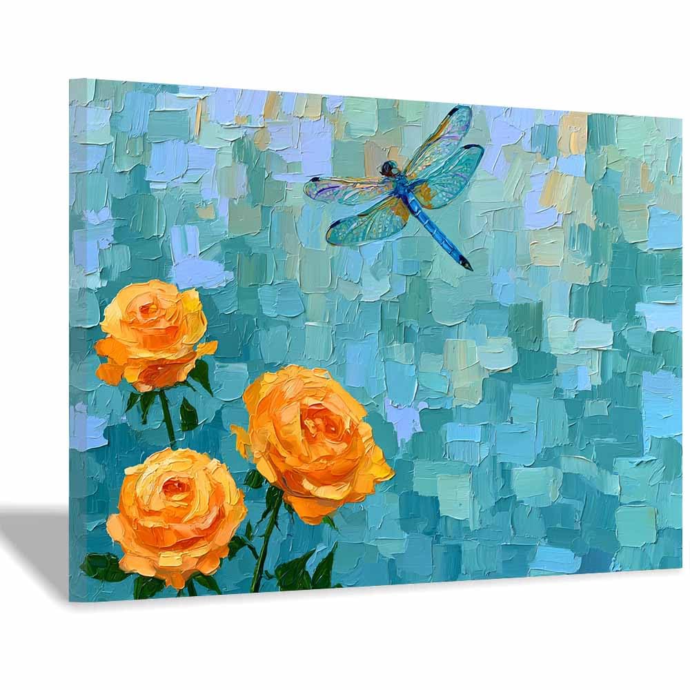 PUQAAEO Print On Canvas Animal The Picture Dragonfly Yellow Ros For Home and Hallway Decoration Modern Decoration Portrait Wall Art Painting Pictures(Multicolor)-70x100cm Framed