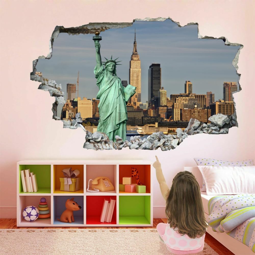 Decorazione da parete Adesivi 3D fracassati Statua Rimovibile Art Wall Tattoo City Building Family Stickers murali per la casa Nursery Girls Bambini Soggiorno Camera da letto Decorazione