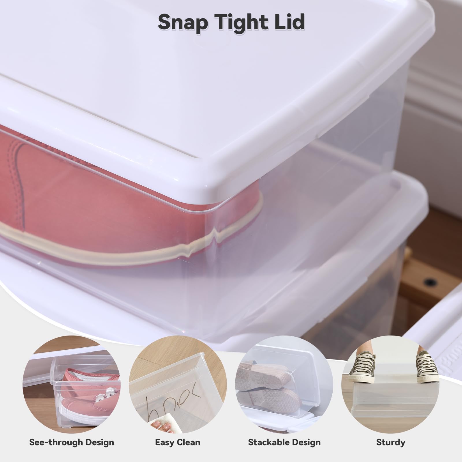 novelinks Lot de 12 bacs de rangement empilables en plastique transparent de 6 litres avec couvercles blancs