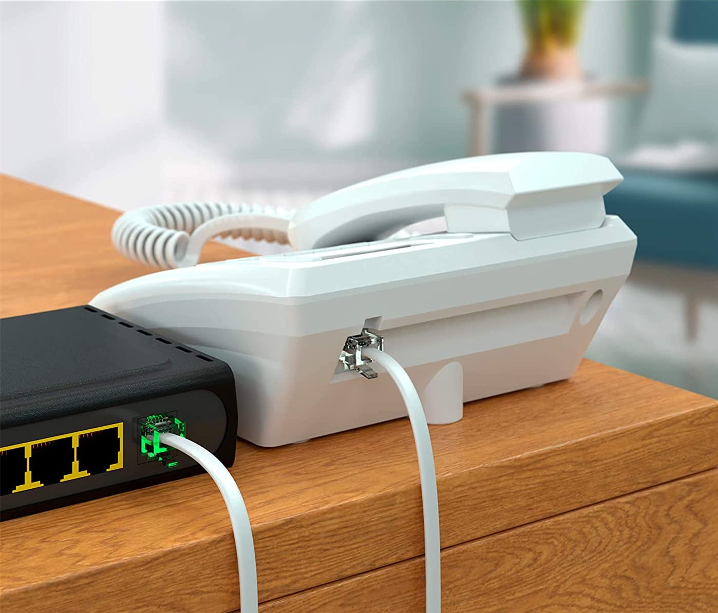 Telefonkabel, 6P4C, schwarz, Telefonverlängerungskabel, Kabel, RJ11, 6P4C, modularer Stecker für Festnetztelefon, Modem, Zubehör, 1,8 m, 2 Stück, Weiß