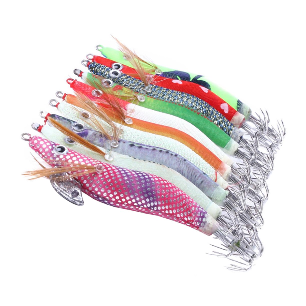 HANABASS 10 Pezzi da Pesca Artificiale Simulazione Gamberetti e Calamari Esca Realistica in Plastica Colorata Ganci in Acciaio Resistenti e Antiruggine per Attrezzatura Pesca Facile da