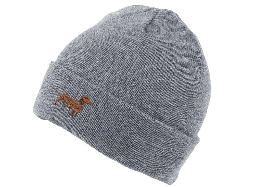 The House Of Dog Unisex Grey Dachshund Sausage Dog Owner Gift. Classic Cuffed Beanie Ski Hat With Embroidered Design.