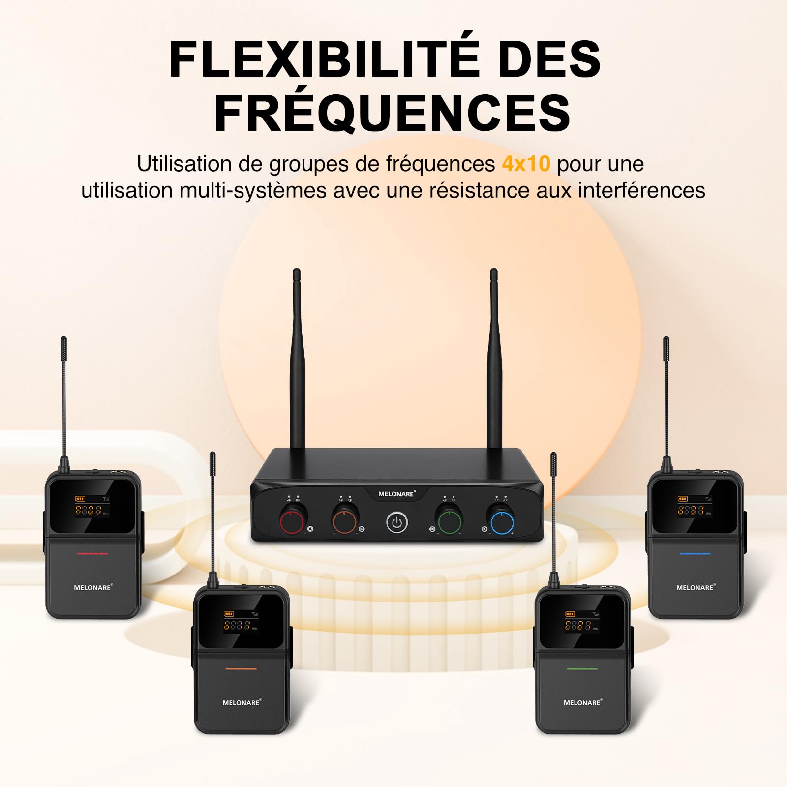 MELONARE Système Micro sans Fil UHF Compact à 4 canaux MWM-41-4B