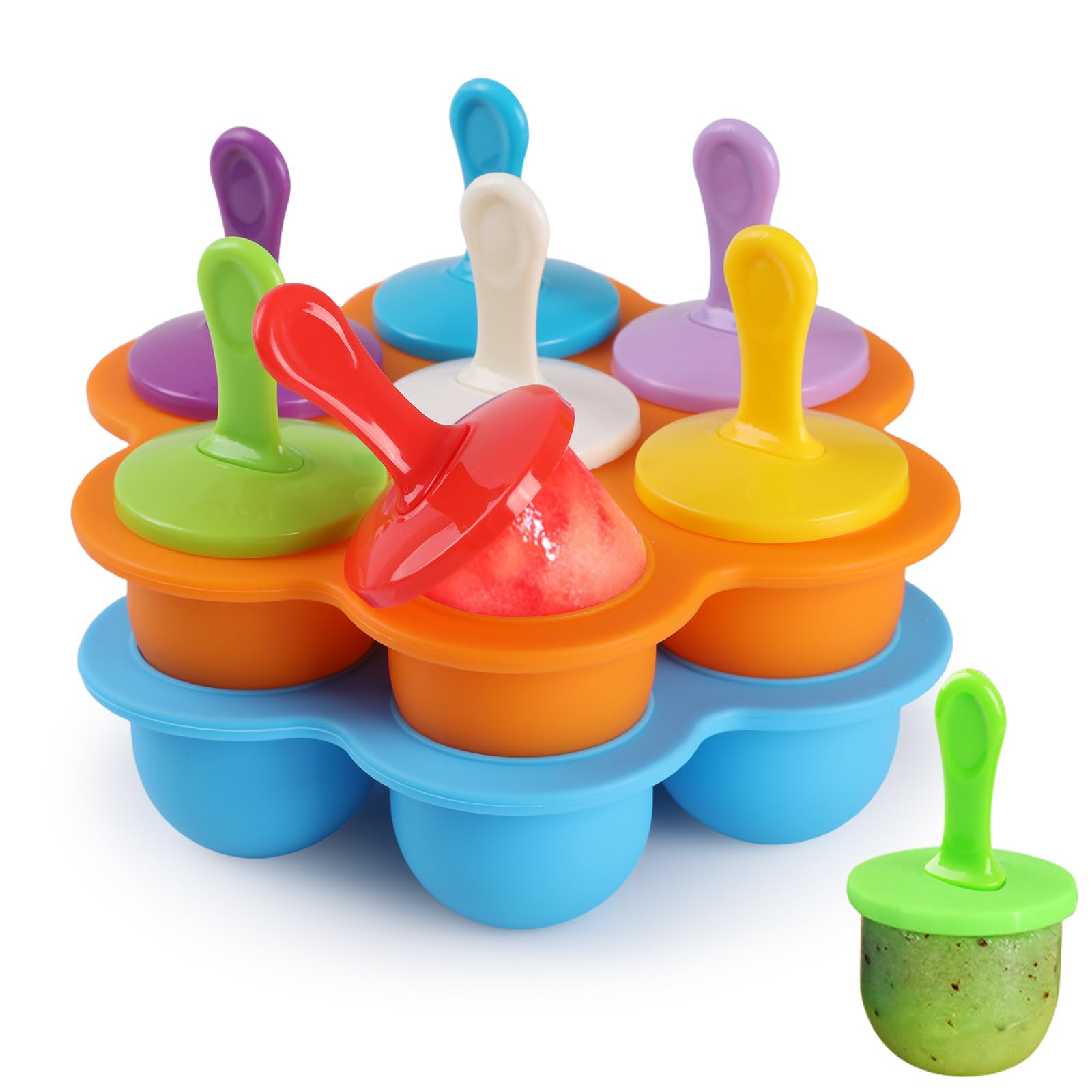 WD&CD 2 Pack of 14 Ice Lolly Moulds Silicone with 18 Plastic Sticks, Mini Ice Moulds Silicon BPA Free Moulds for Freezing Fruit or Yoghurt (Blue and Orange)