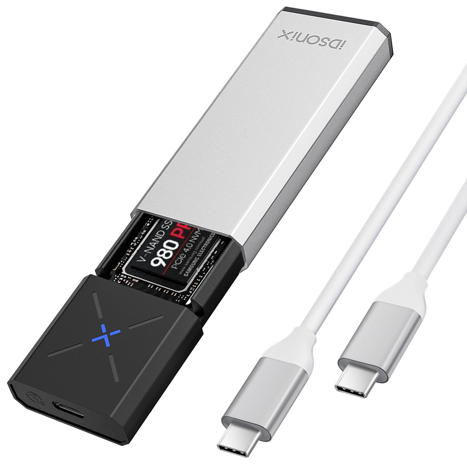 iDsonix M.2 NVMe PCIe SSD Enclosure Adapter Tool Free Aluminum, NVMe to USB C 3.2 Gen 2 10Gbps PCIe External Enclosure, Supports M-Key/B+M Key, with