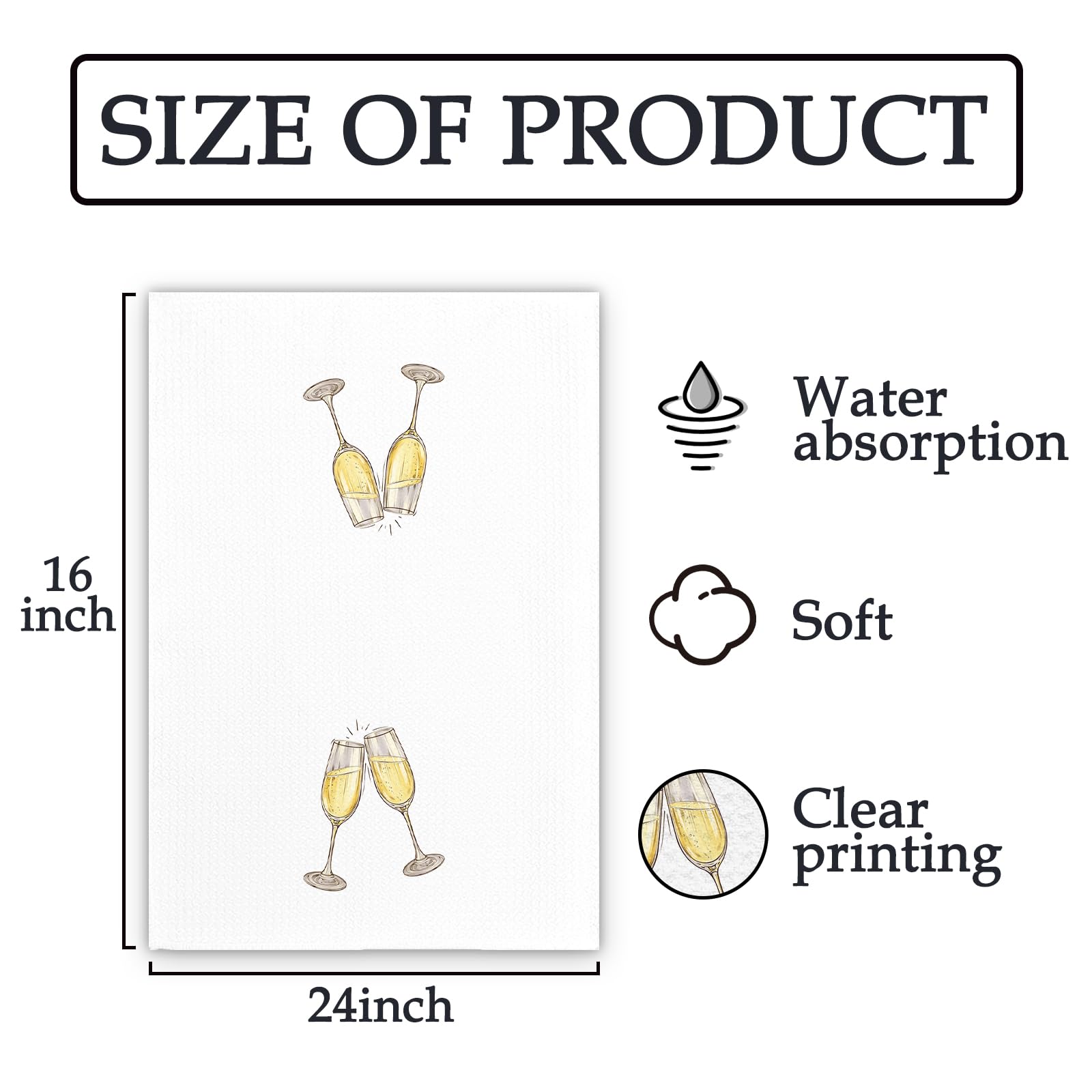 Champagne Decor Kitchen Towels, Champagne Home Bar Dish Towels, ChampagneFlute Themed Decorative Hand Towels for Kitchen Home Bars, ChampagneLover Gift HomeBar Kitchens Decor(16x24 Inch)
